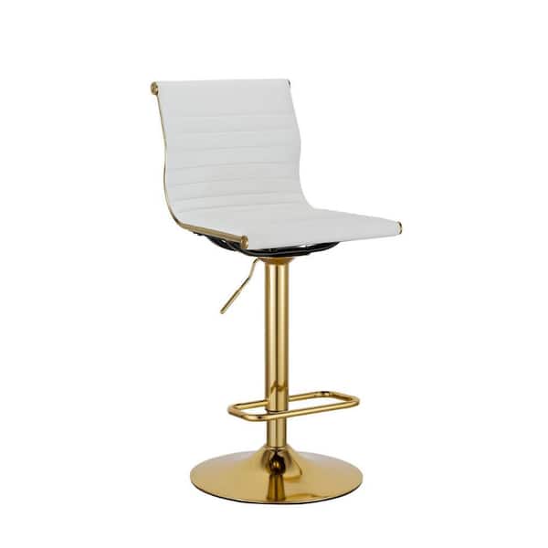 Benjara 31 in. White and Gold Low Back Metal Frame Bar Stool with Faux Leather Seat (Set of 2)