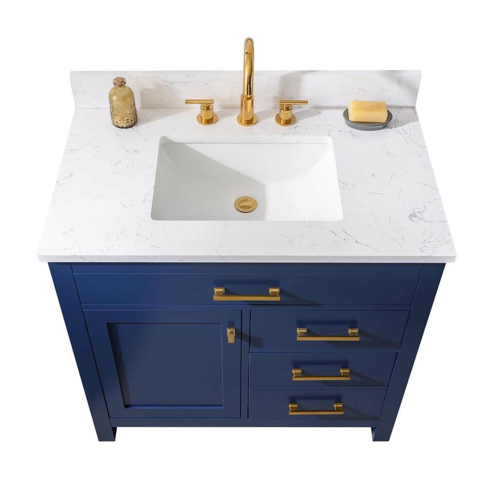 Jasper Navy Blue 36'' Freestanding Single Vanity with Carrara White Top