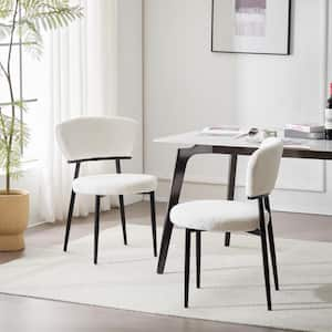 Hearth Modern Upholstered Dining Chairs, Metal Frame, White + Black, Set of 2