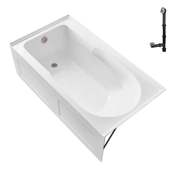 GA-310-22-BNK 60 in. x 32 in. Acrylic Soaking Alcove Bathtub in Glossy White with Left-Hand Drain in Brushed Nickel