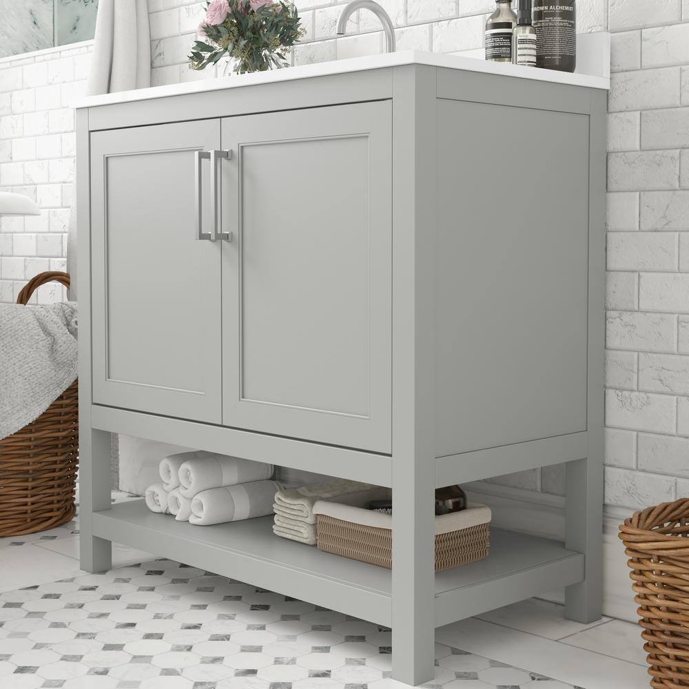 Vivien 36" Gray Bathroom Vanity with Carrara Marble and Ceramic Sink