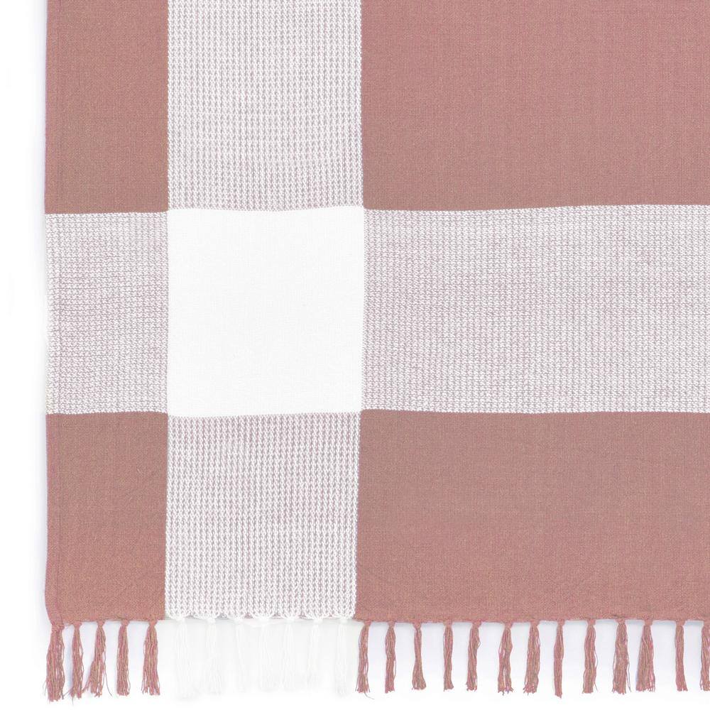 Peachy Keen and White Organic Cotton Plaid Throw Blanket, 50" x 60"