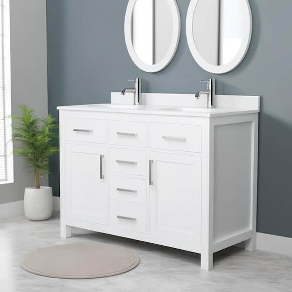 Beckett 48 in. W x 22 in. D x 35 in. H Double Sink Bathroom Vanity in White with White Cultured Marble Top