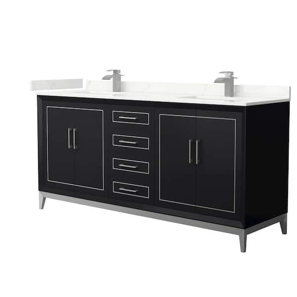 Wyndham Collection Marlena 72 in. W x 22 in. D x 35.25 in. H Double Bath Vanity in Black with Giotto Quartz Top
