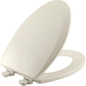Elongated Closed Front Enameled Wood Toilet Seat in Biscuit Removes for Easy Cleaning