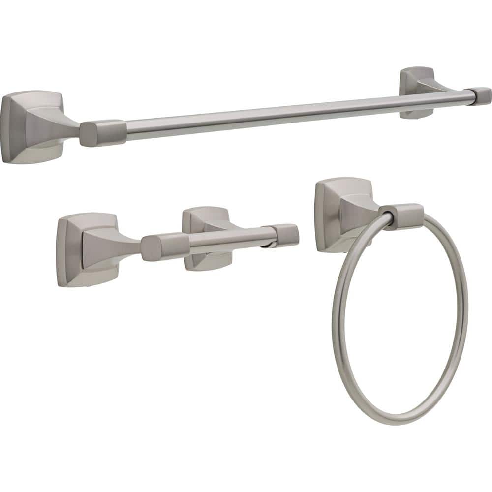 Delta Portwood 3-Piece Bath Hardware Set with 24 in. Towel Bar, Toilet  Paper Holder, Towel Ring in Brushed Nickel PWD63-BN-R - The Home Depot