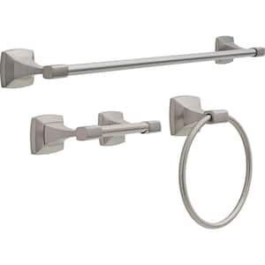 Portwood 3-Piece Bath Hardware Set with 24 in. Towel Bar Toilet Paper Holder and Towel Ring in Brushed Nickel