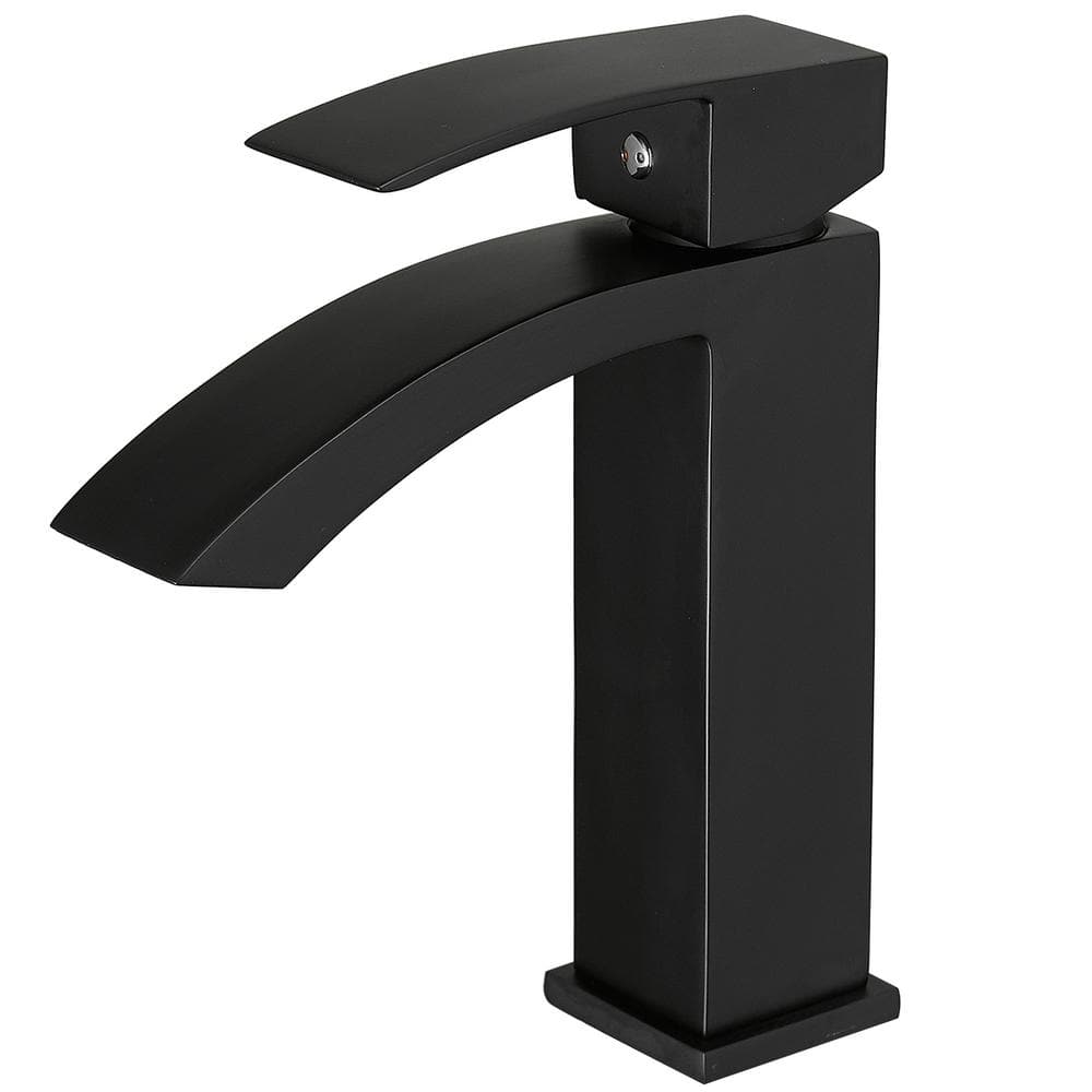 Single Hole Single-Handle Bathroom Faucet with Supply Lines in Matte Black