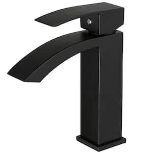 Single Hole Single-Handle Bathroom Faucet with Supply Lines in Matte Black