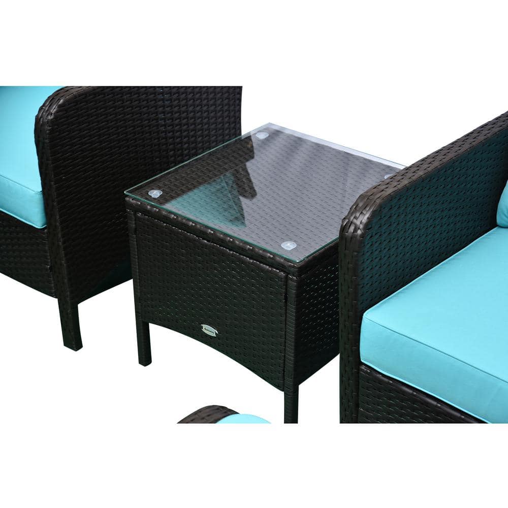Light Blue Rattan Wicker Outdoor Patio Conversation Set with Cushions