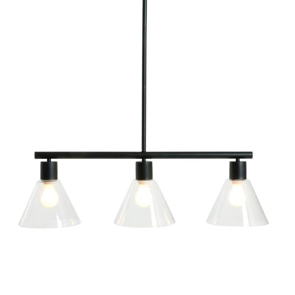 3R studios 3Light Black Island Pendant Light with Clear Glass Shade EC0615 The Home Depot