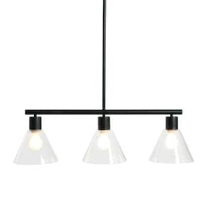 3-Light Black Island Pendant Light with Clear Glass Shade