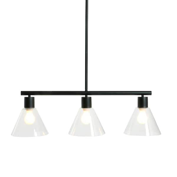 Storied Home 3-Light Black Island Pendant Light with Clear Glass Shade