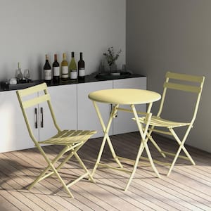 Leisurely 3-Piece Foldable Metal Outdoor Patio Bistro Set in Yellow with Round Bistro Tabel