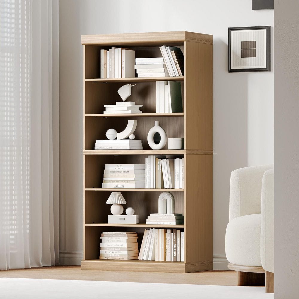 Dovelina 62 in. Tall Natural Wood 6-shelf Standard Bookcase with