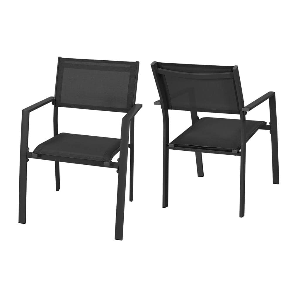 Aluminum Breathable Textilene Stackable Patio Outdoor Dining Chair in Black (2-Pack) price history on PriceWatchPro