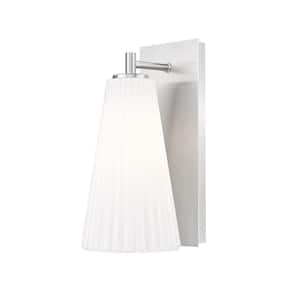 Farrell 1-Light Brushed Nickel Wall Sconce with White Glass Shade