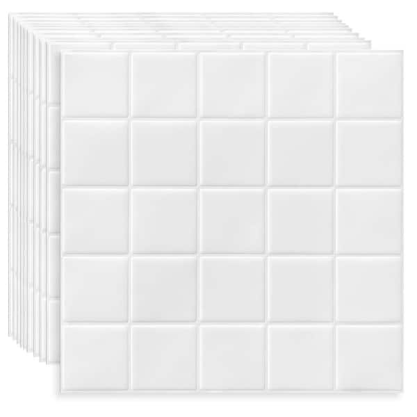White 12 in. x 12 in. Square Peel and Stick Backsplash Tiles Self Adhesive Subway Checkered for Kitchen Bathroom,10-Pack