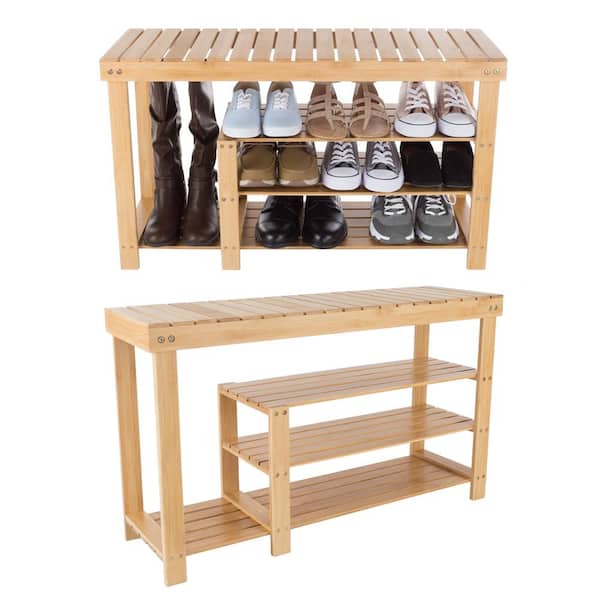 20.75 in. W H x 35.3 in. W 9- Pair Bamboo Wood Shoe Storage Bench with 3 Tiers