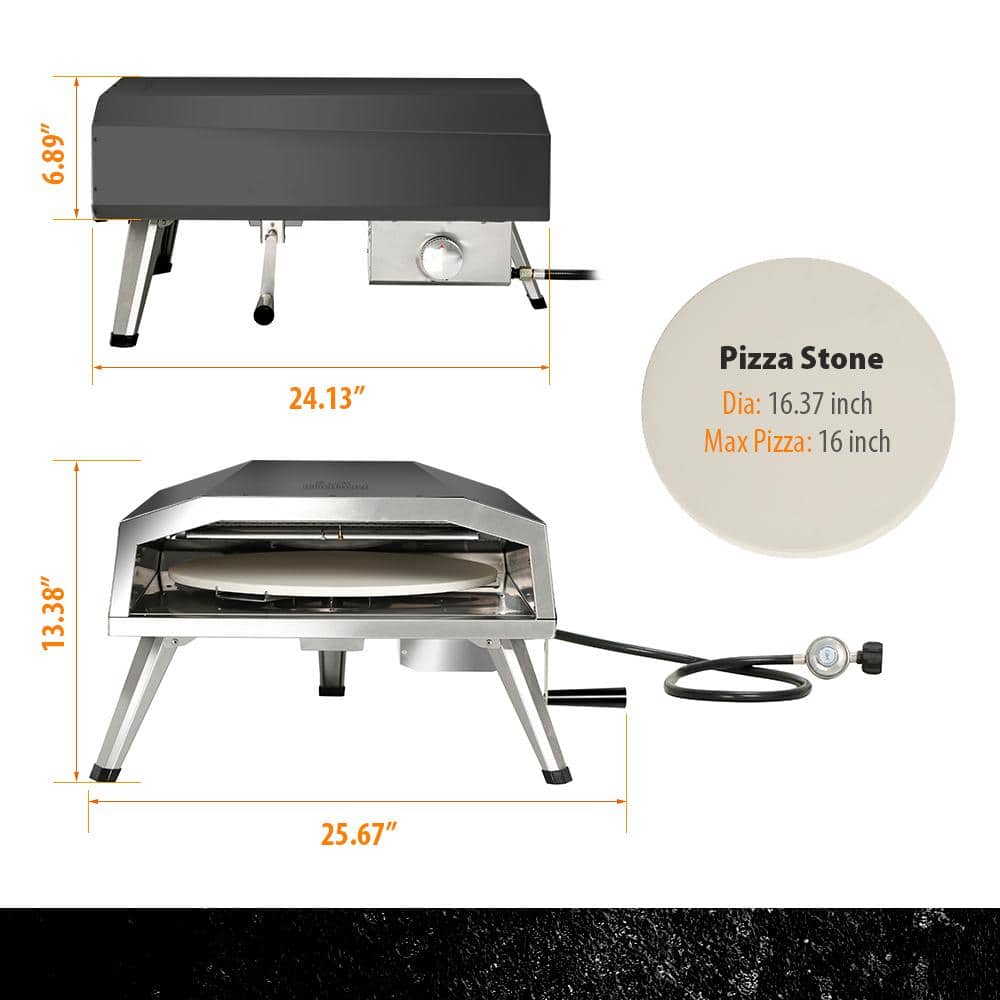 16'' Black Stainless Steel Outdoor Gas Pizza Oven with Rotating Stone