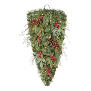 38 IN PINE ANTIQ SILVER FRUIT CHRISTMAS SWAG DECORATION 