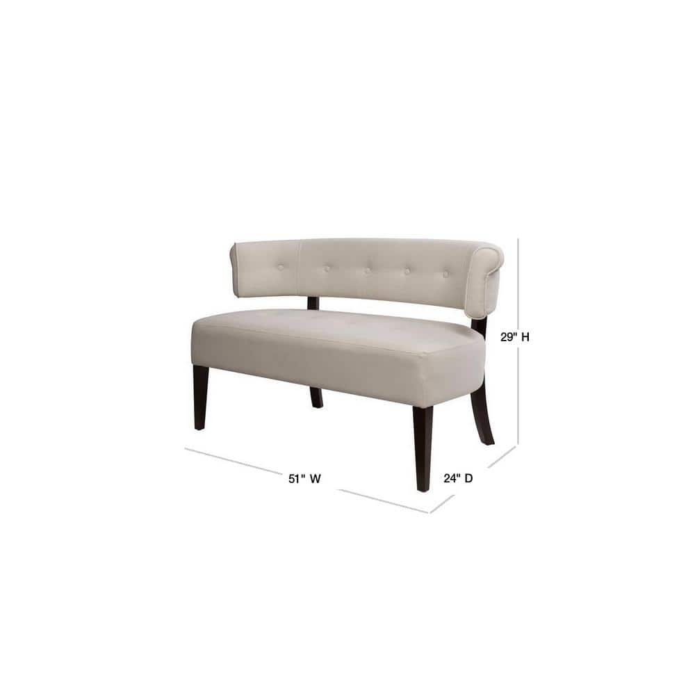 Jared Cream Tufted Pine Wood Roll Arm Settee Bench