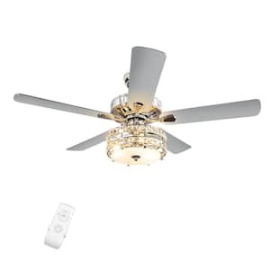 52 in. Indoor Sliver Classical Crystal Ceiling Fan Lamp Remote Included