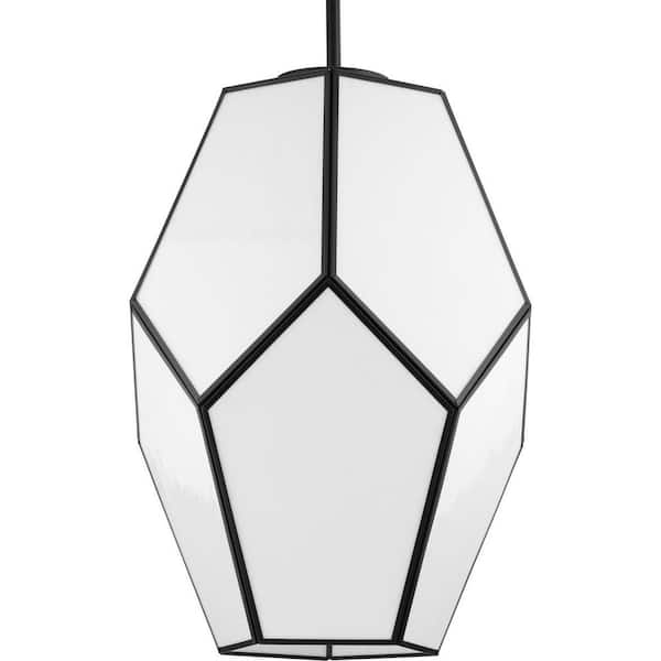 Progress Lighting Latham 100-Watt 1-Light Matte Black Contemporary Pendant with Geometrical Frame