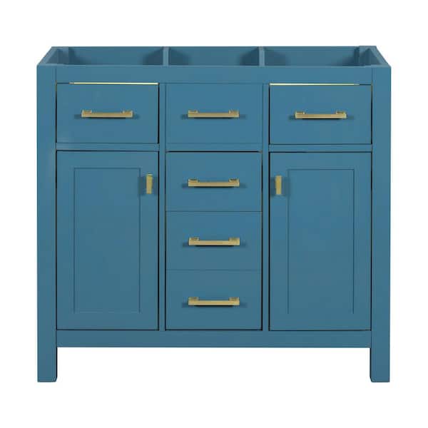 36 in. Modern Minimalist Style Bath Vanity Cabinet without Top in Teal with 4 Drawers and 2 Cabinets