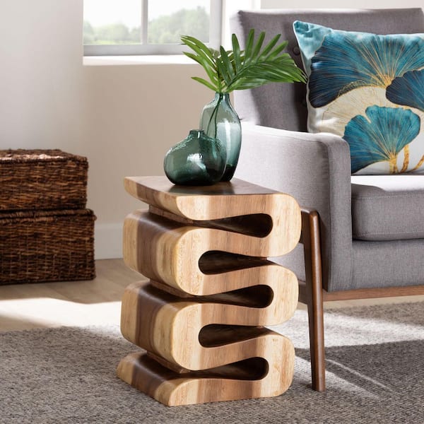 Eliada 11.8 in. Natural Brown Square Suar Wood End Table