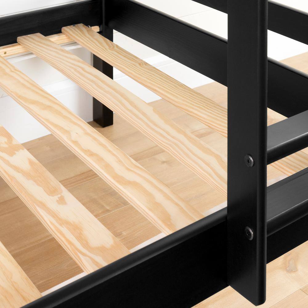 Twin Matte Black Pine Wood Bunk Bed Frame with Headboard