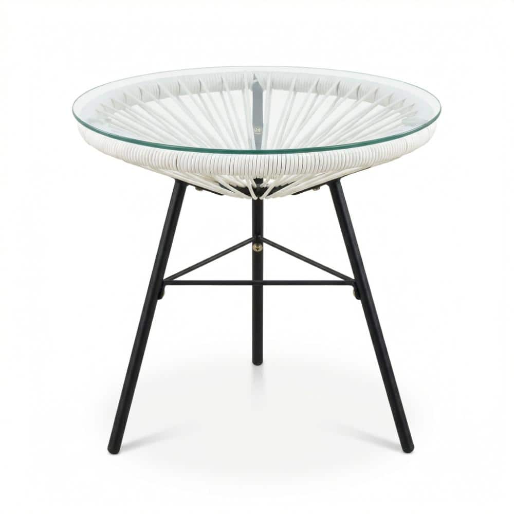 17.75 in. White Synthetic Wicker Round Outdoor Patio Side Table with Tempered Glass Top and Steel Frame price history on PriceWatchPro