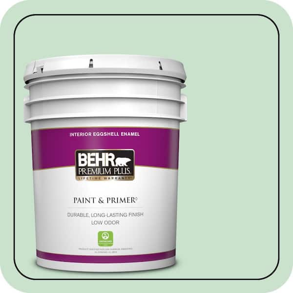 BEHR PREMIUM PLUS 5 gal. #M410-2 Wishful Green Eggshell Enamel Low Odor Interior Paint & Primer