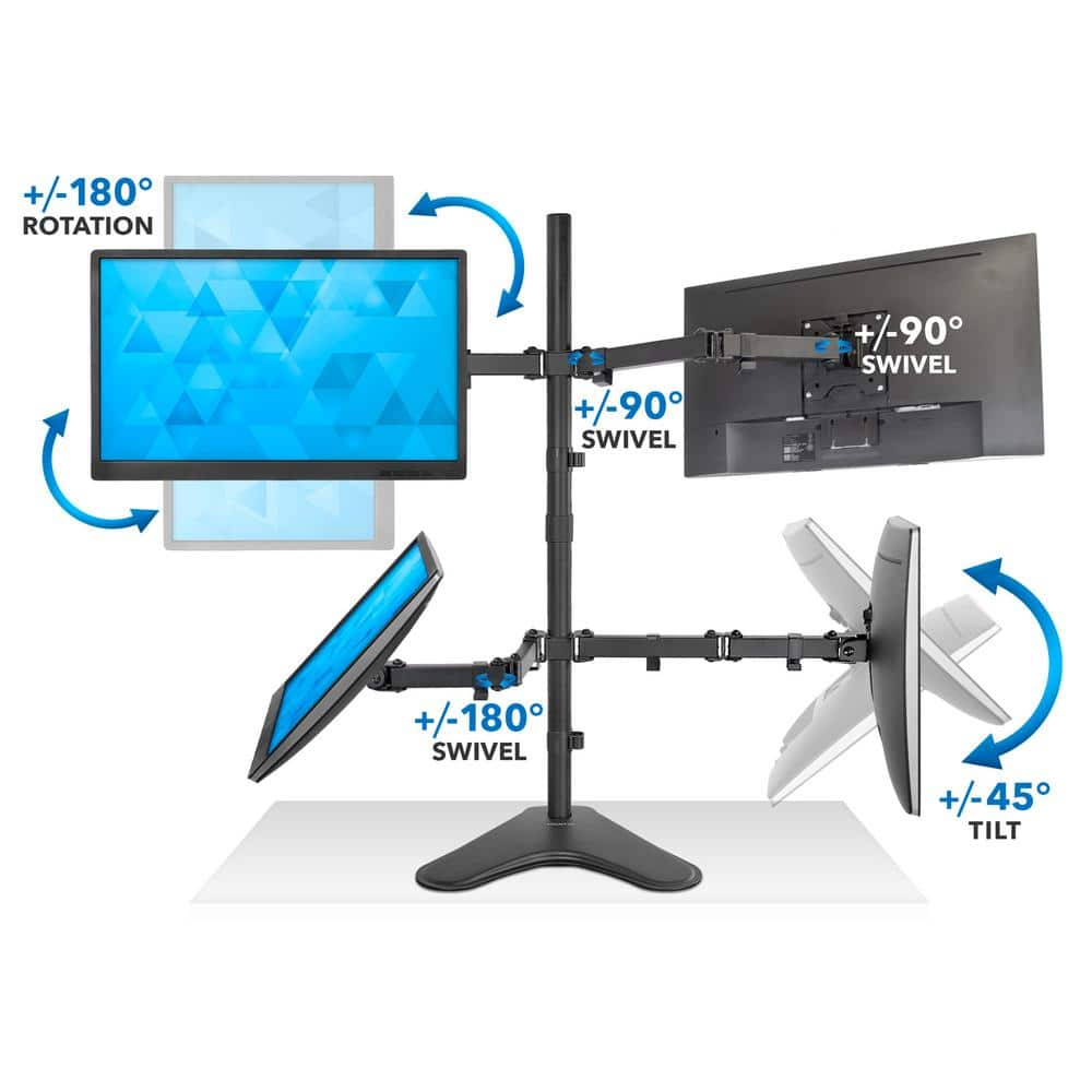 Black Steel Quad Monitor Adjustable Desktop Stand
