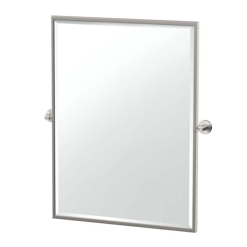 Reveal 29 in. W x 32.5 in. H Large Rectangular Framed Beveled Wall Bathroom Vanity Mirror in Satin Nickel price history on PriceWatchPro