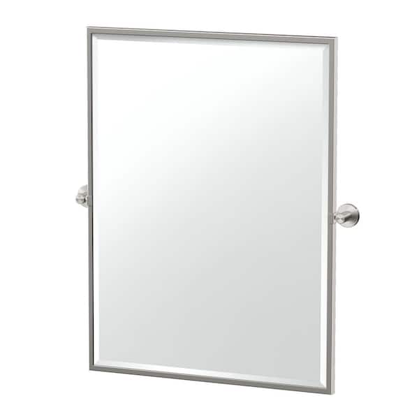 Gatco Reveal 29 in. W x 32.5 in. H Large Rectangular Framed Beveled Wall Bathroom Vanity Mirror in Satin Nickel