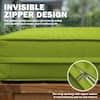 Close-up of the green cushion cover showing the invisible zipper.