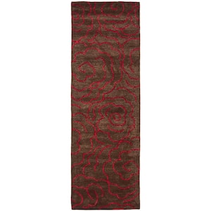 Soho Chocolate/Red 3 ft. x 8 ft. Floral Runner Rug