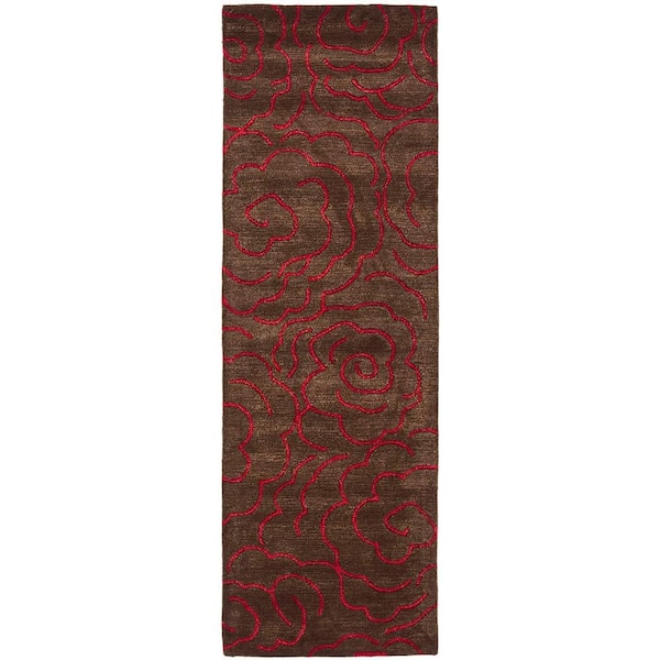 SAFAVIEH Soho Chocolate/Red 3 ft. x 8 ft. Floral Runner Rug