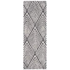 Micro-Loop Charcoal/Ivory 3 ft. x 9 ft. Geometric Striped Diamonds Runner Rug