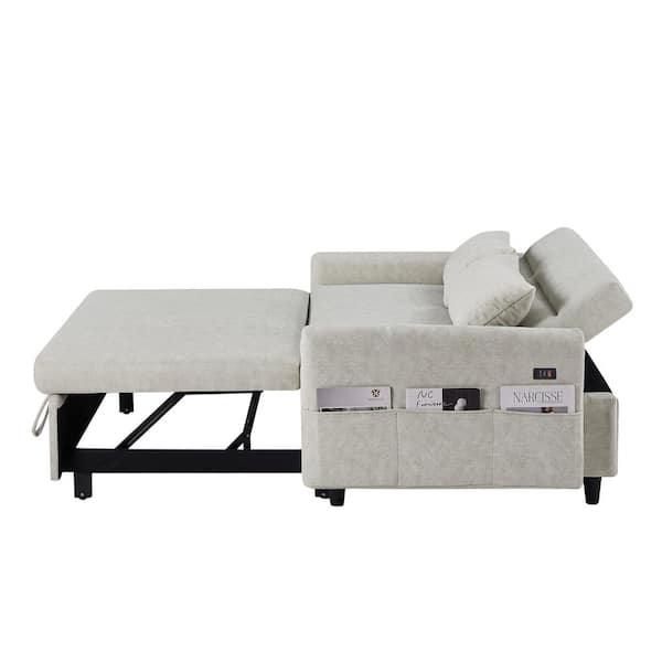 Nestfair 55.1 in. Beige 2-Seater Convertible Pull Out Sofa Nestfair 55.1 in. Beige 2-Seater Convertible Pull Out Sofa