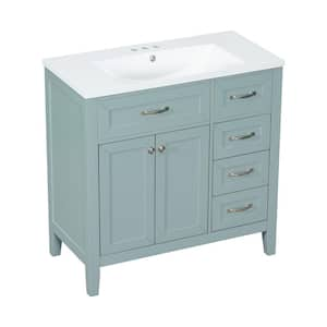 36 in. W Single Sink Freestanding Green Bath Vanity with White Ceramic Top Unassembled