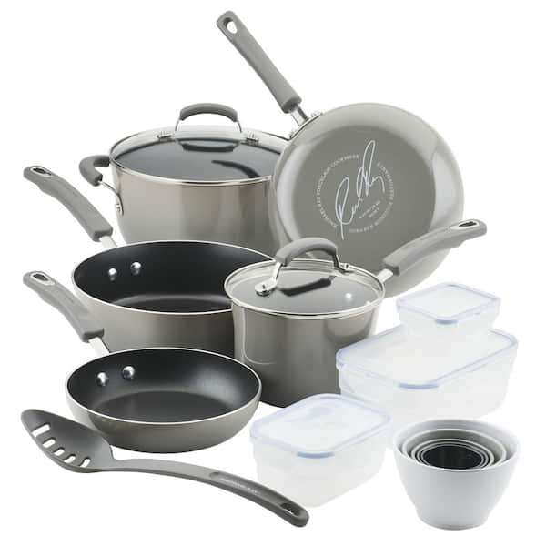 12 Piece Rachael Ray Cucina Nonstick Cookware Pots and Pans Set Sea Salt Gray 