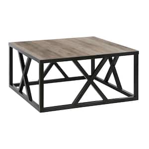 Jedrek 35 in. Blackened Bronze and Gray Oak Square Particle Board Coffee Table