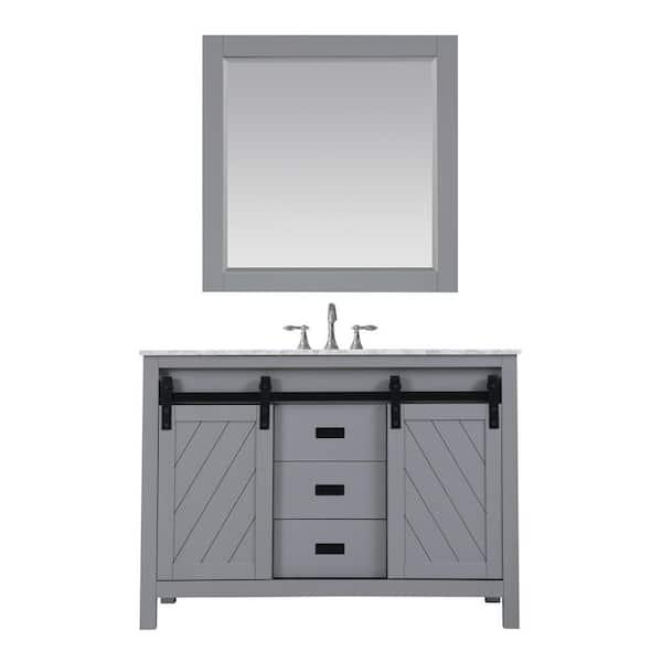 Altair Kinsley 48 in. Single Bathroom Vanity Set in Gray and Carrara White Marble Countertop with Mirror