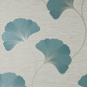 Miya Blue Ginkgo Vinyl Non-Pasted Textured Wallpaper