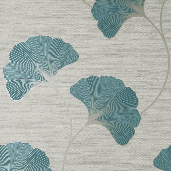 Fine Decor Miya Blue Ginkgo Vinyl Non-Pasted Textured Wallpaper