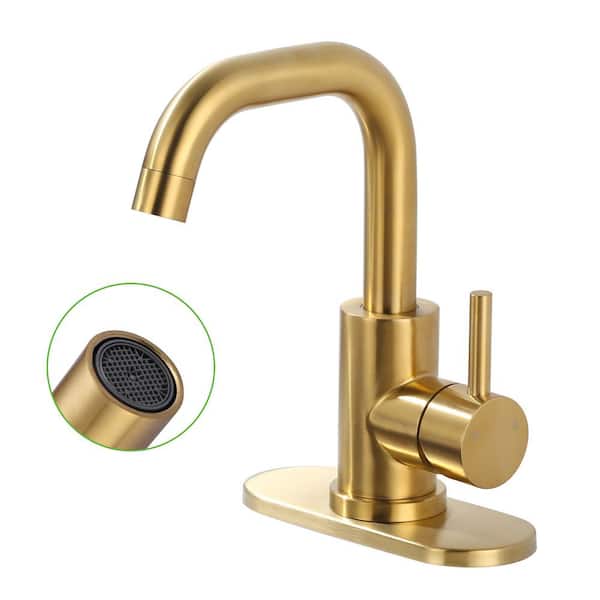 WOWOW Single Handle Bar Faucet with All Mounting Hardware in Brushed Gold (Deckplate Included)