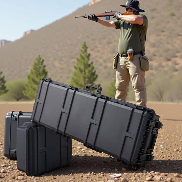 SKYSHALO Hard Rifle Case, Black, Lockable Rifle Case with Pre-cut