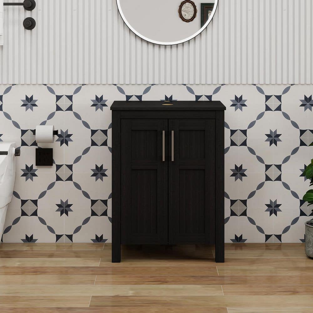 24 in. W x 18.1 in. D x 31.7 in W Bath Vanity Cabinet in Black with MDF Vanity Top in White price history on PriceWatchPro